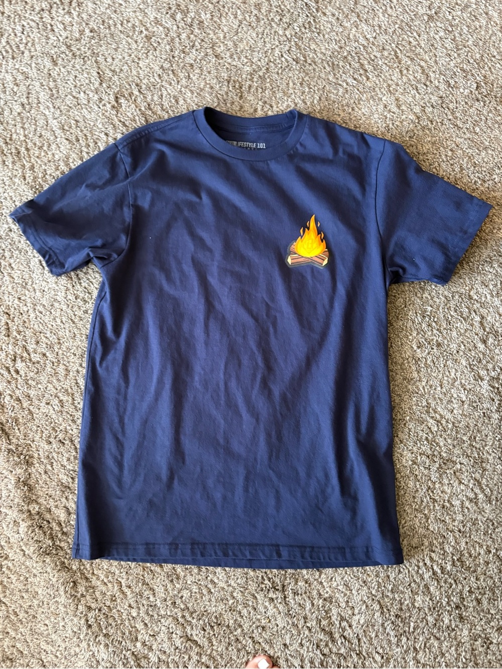 Men's Navy Short-Sleeve Tee with Campfire Chest Graphic